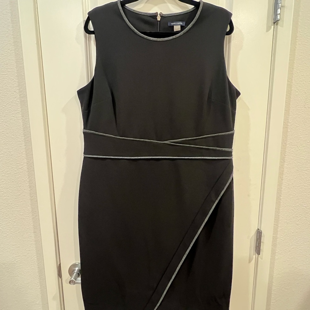 Tommy Hilfiger Black Asymmetrical Dress with Gray Trim